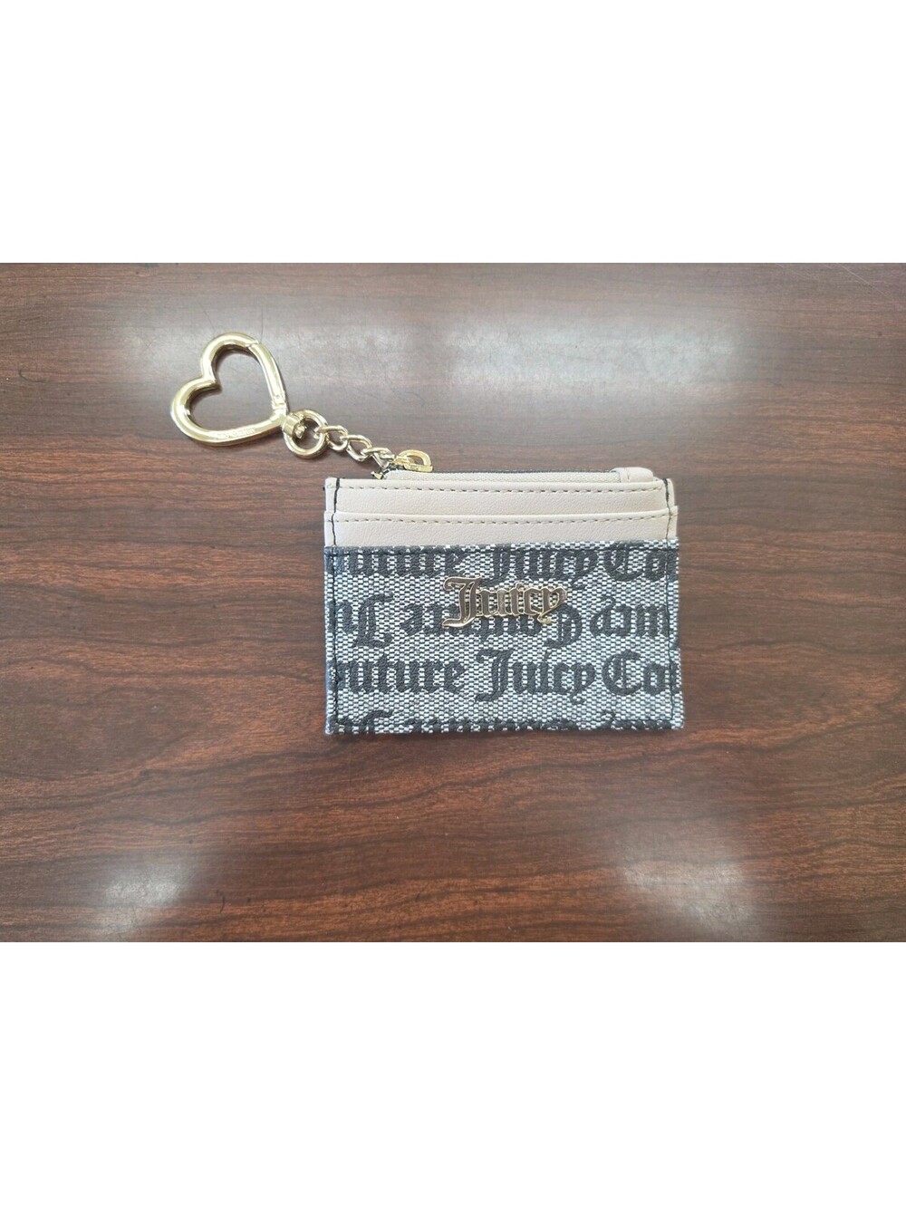 Juicy Couture  Gothic Monogram Debossed Card Case Wallet Zip Pouch Y2K Revival